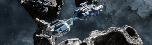 Tàu vũ trụ trong Space Engineers 2 bay qua khu vực thiên thạch trong không gian rộng lớn