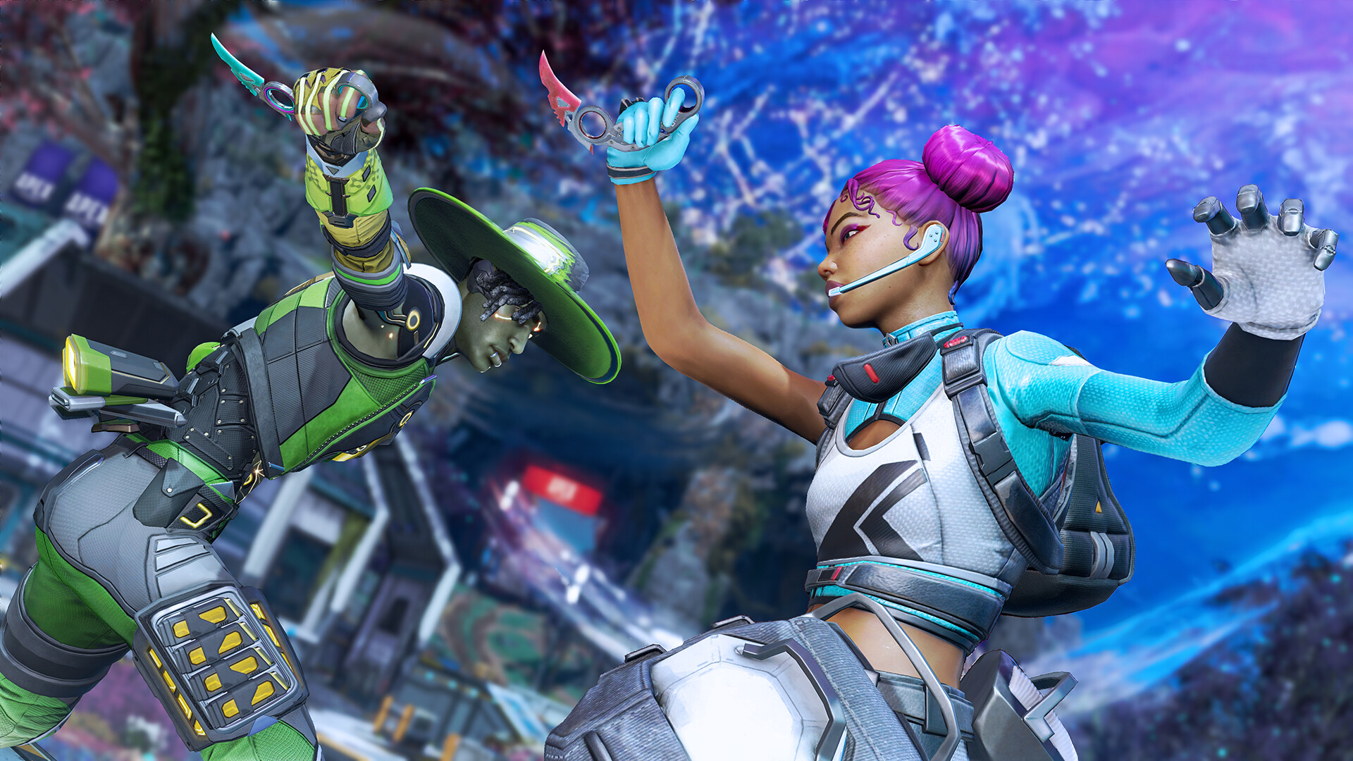 Lifeline battling Seer in the battle royale mode of Apex Legends 