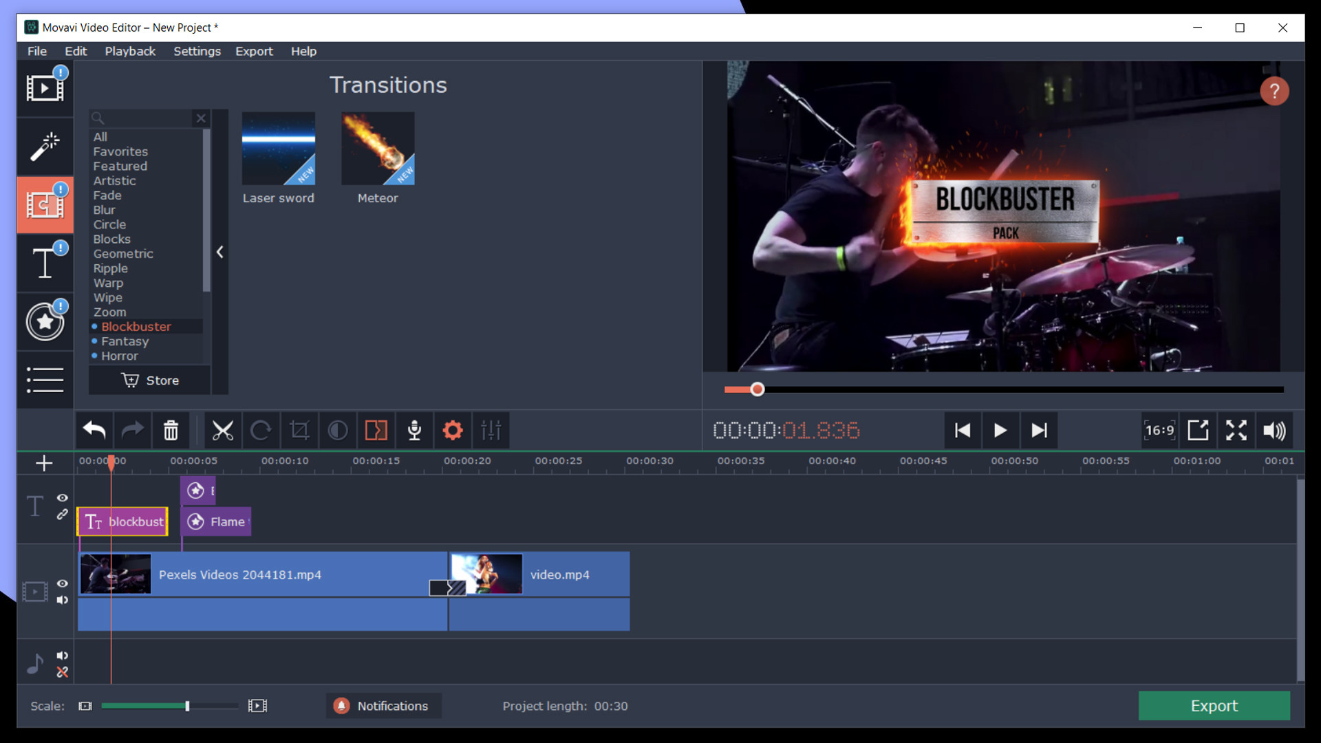 Movavi Video Editor Plus 2020 - Cinematic Set screenshot 1