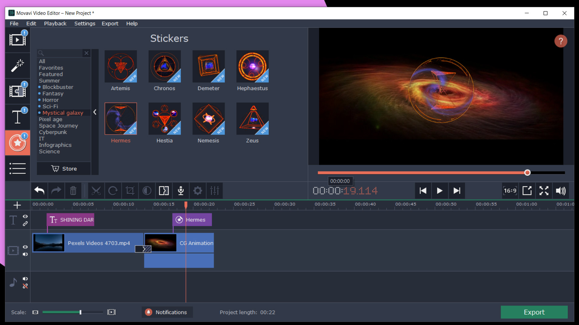 Movavi Video Editor Plus 2020 - Mystical Galaxy Pack screenshot 3