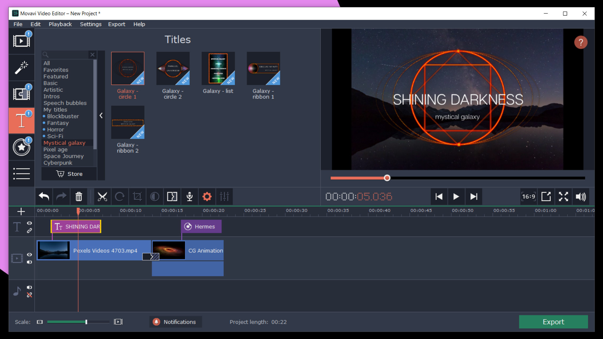 Movavi Video Editor Plus 2020 - Mystical Galaxy Pack screenshot 1