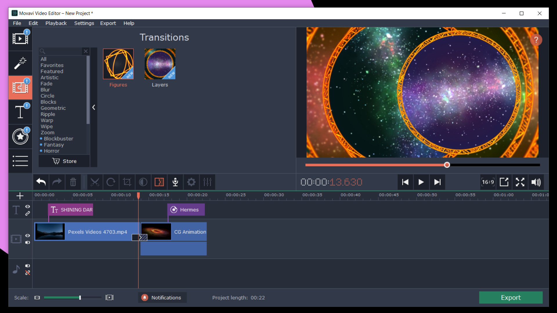 Movavi Video Editor Plus 2020 - Mystical Galaxy Pack screenshot 2