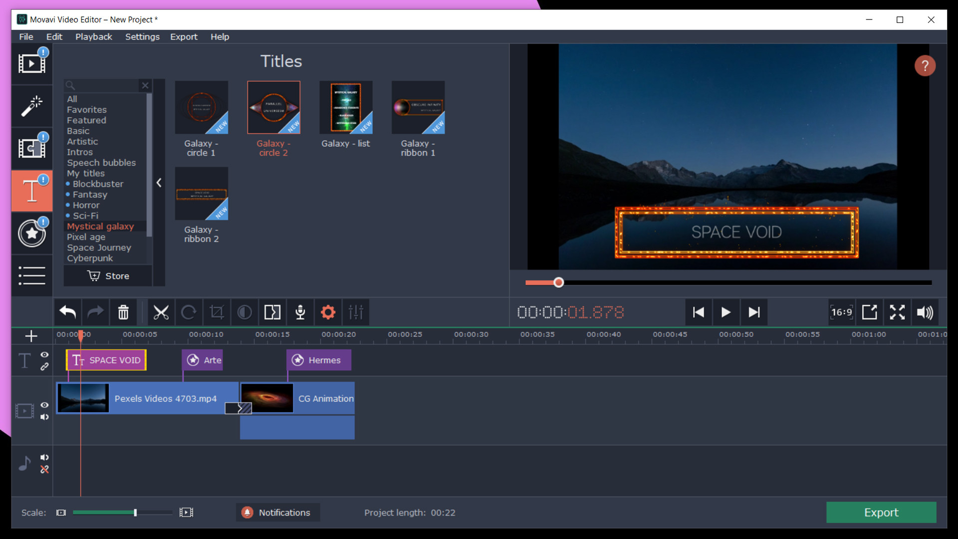 Movavi Video Editor Plus 2020 - Mystical Galaxy Pack screenshot 5