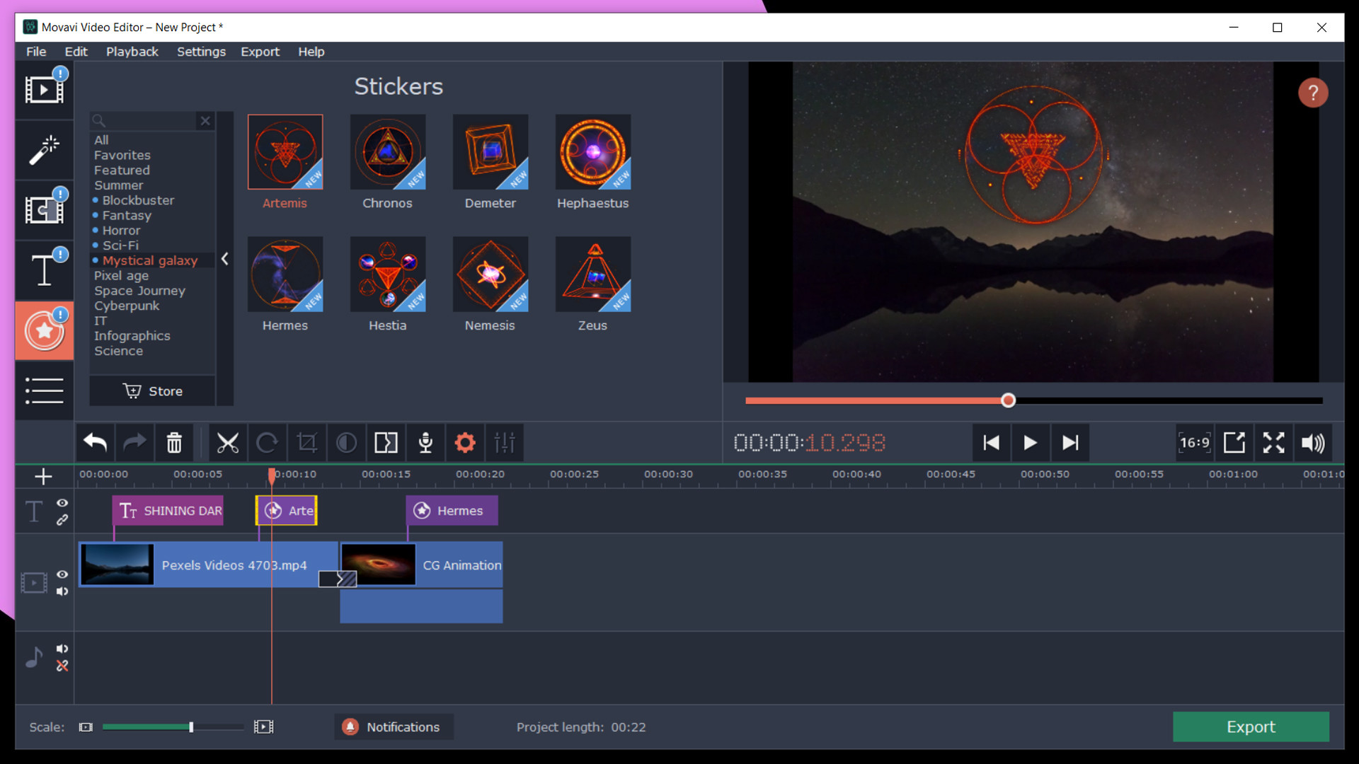 Movavi Video Editor Plus 2020 - Mystical Galaxy Pack screenshot 4