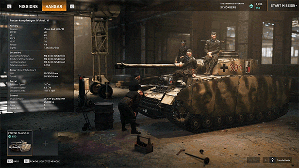 Call to Arms Panzer Elite, tùy chỉnh xe tăng Panzerkampfwagen VI Ausf. E trong Hangar.