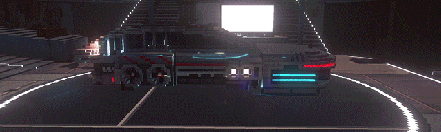 Cloudpunk: Cận cảnh một chiếc xe bay được thiết kế theo phong cách voxel.