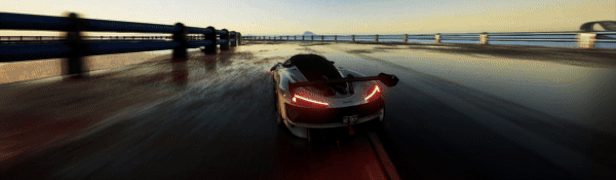 Xe đua siêu tốc trên cầu ướt vào lúc hoàng hôn/bình minh trong Wreckreation