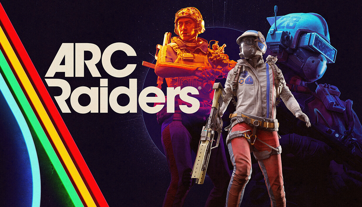 Official ARC Raiders key art showing three armed Raiders ready for a squad extraction run