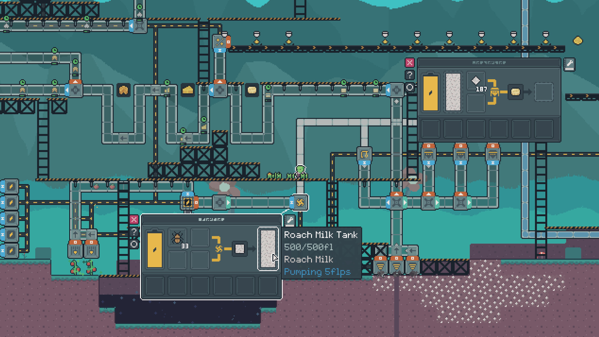 Snacktorio - Screenshot jalur produksi otomatis dari gameplay