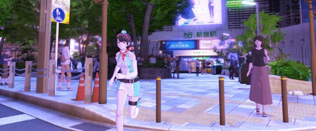 Digimon Story Time Stranger cô gái anime chạy trước ga Shinjuku ban đêm