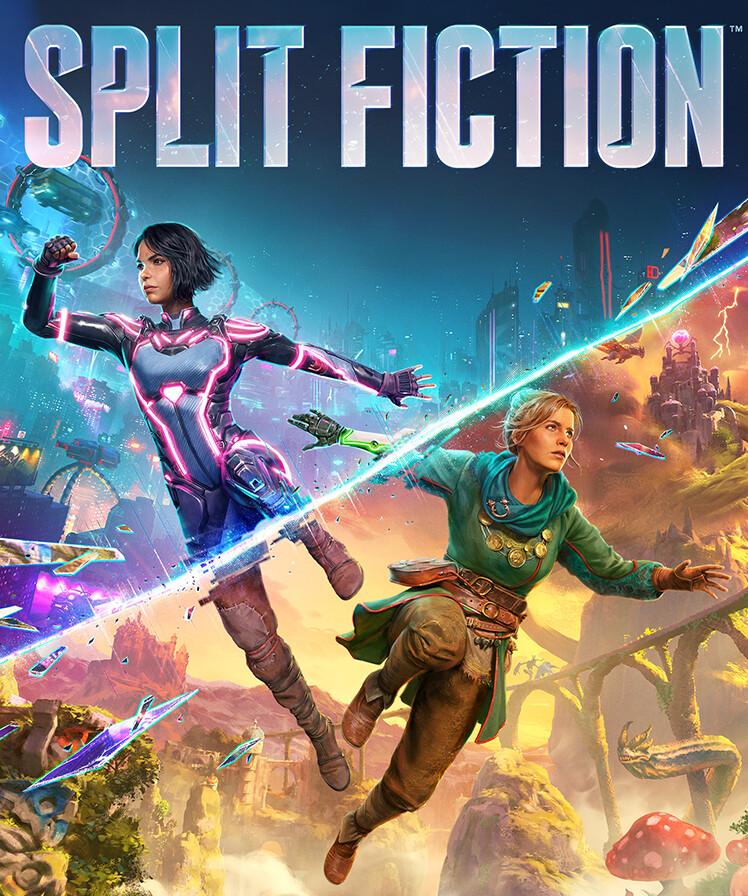 Official Steam capsule for Split Fiction with Mio and Zoe used to prepare a Friend Pass co-op session on Steam Deck