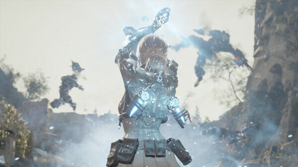 Official The First Descendant screenshot where Viessa freezes several leaping enemies around her