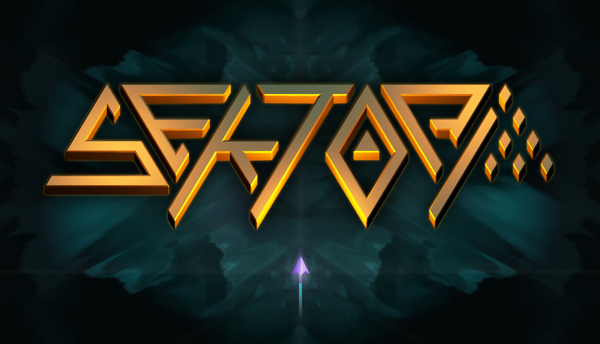 Sektori logo and arcade ship on a neon background