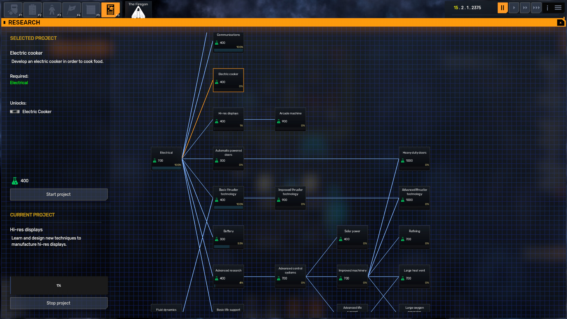 A view of the research menu graph.