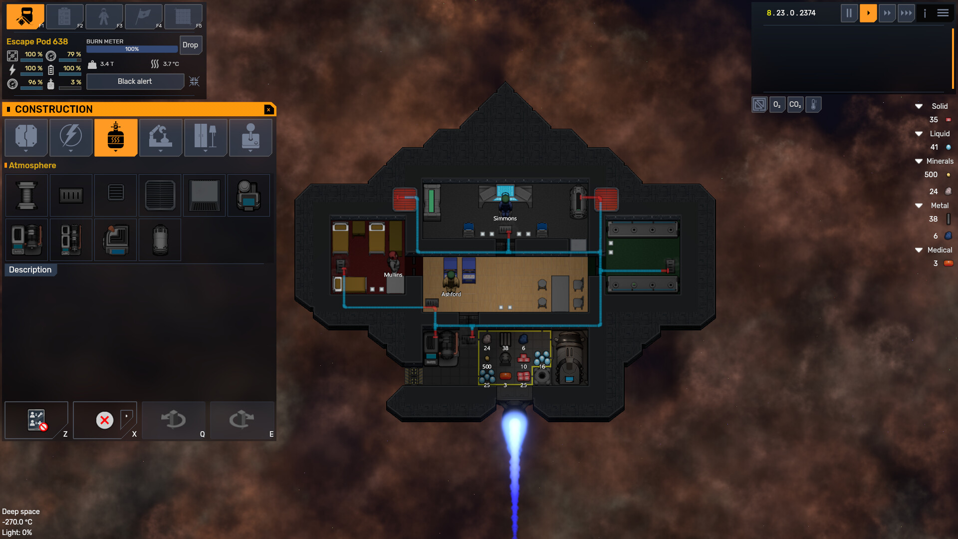 This image show the building menu used to build your ship.