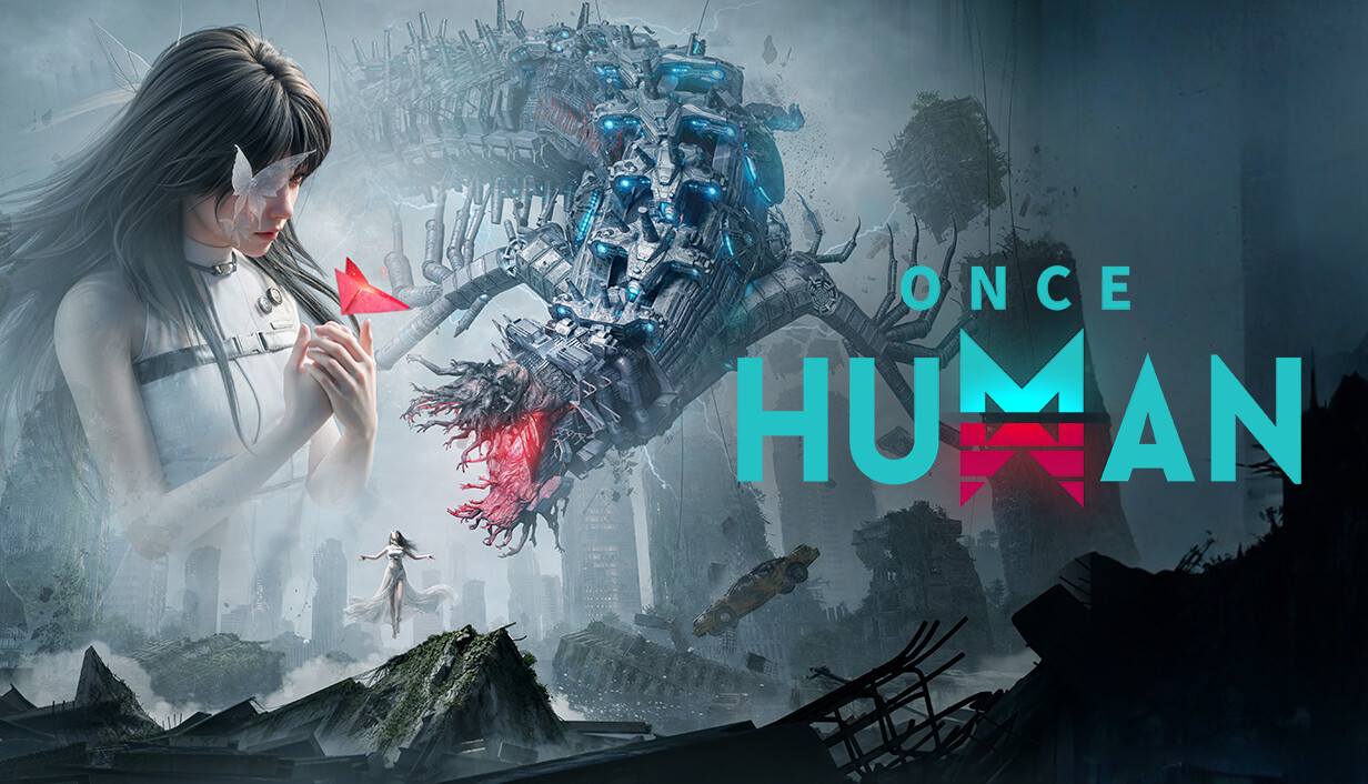 Official Once Human key art showing the post-apocalyptic world to optimize before changing FPS and visibility settings