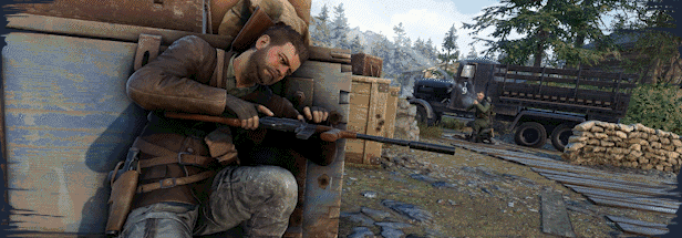 Sniper Elite Resistance Harry Hawker nấp sau vật cản