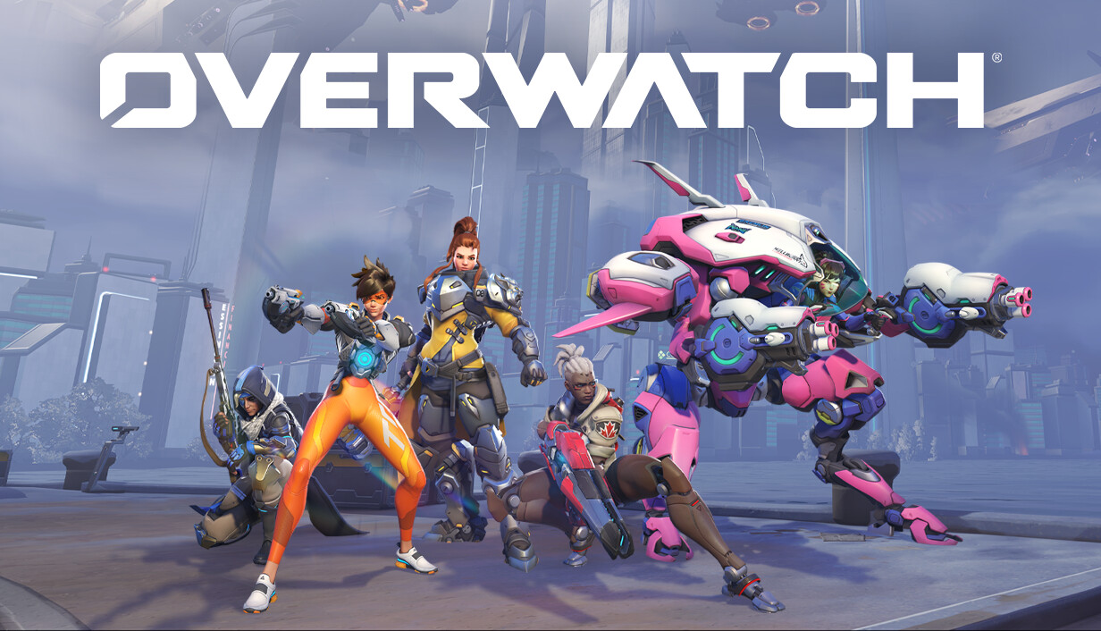 Official Overwatch 2 artwork with several heroes and bright effects used to test contrast and image clarity