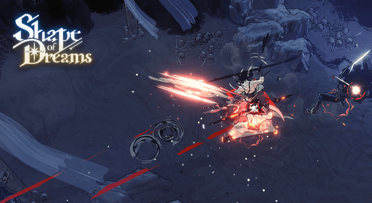 Shape of Dreams logo và cảnh nhân vật chính tung đòn đánh