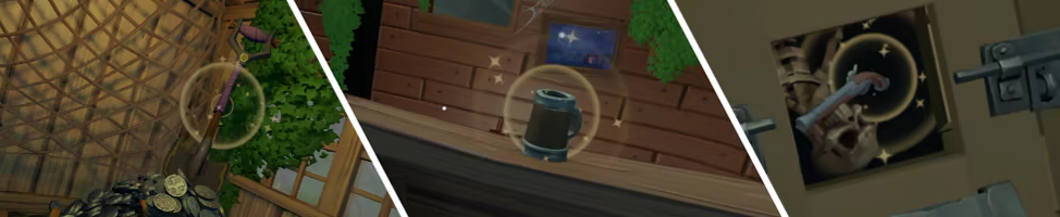 An image showing the shovel, tankard and flintlock pistol