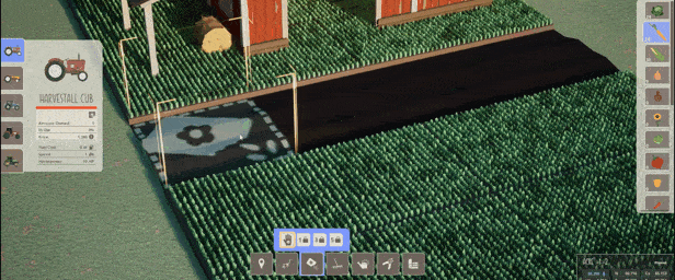 ACRES gameplay GIF: Hoạt hình trồng cây tự động trên đồng ruộng, cảnh cây trồng phát triển trên cánh đồng lúa xanh.