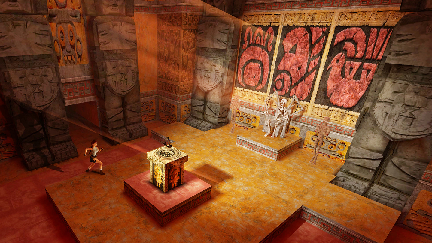 Tomb Raider Remastered tomb room with platforms and a central block for learning jump routes