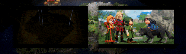 Nhóm Arus và Maribel gặp gỡ Ruff cưỡi sói trong Dragon Quest VII Reimagined