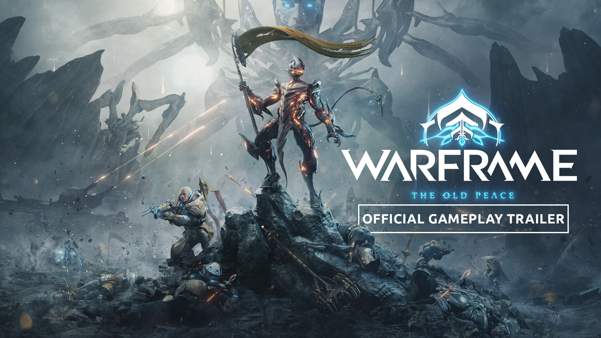 Official Warframe mission scene showing a squad farming content before selling Prime Parts