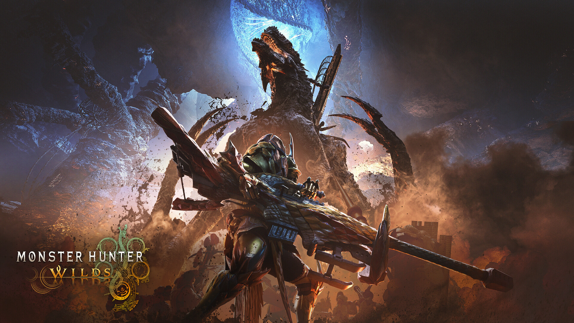 Monster Hunter Wilds hunter facing a large cave monster before combat