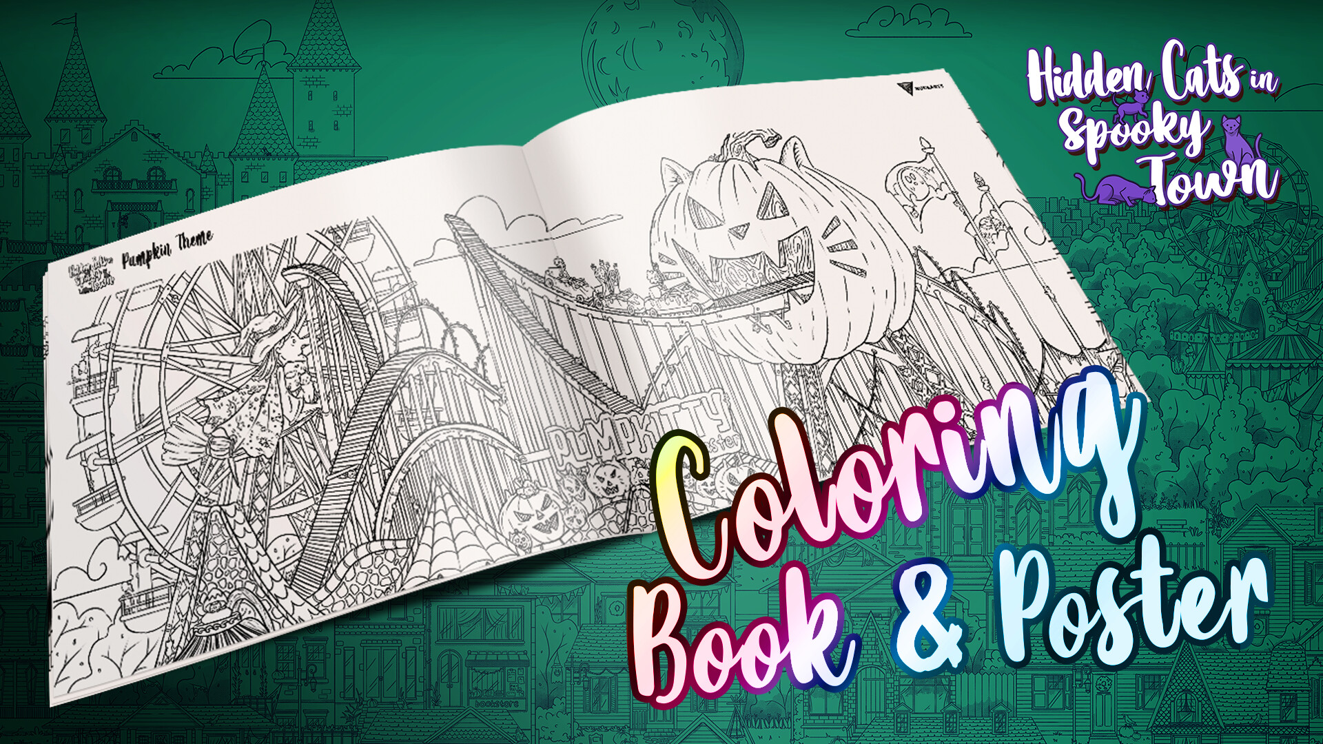 Hidden Cats in Spooky Town - Printable PDF Coloring Book and Poster screenshot 1
