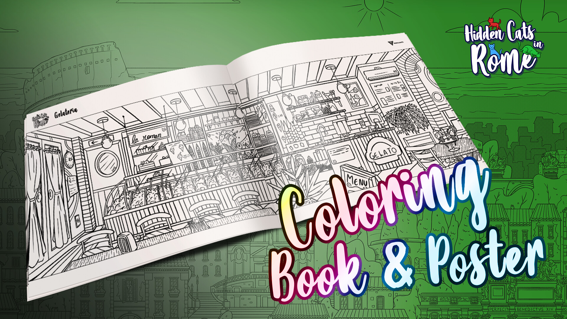 Hidden Cats in Rome - Printable PDF Coloring Book and Poster screenshot 1