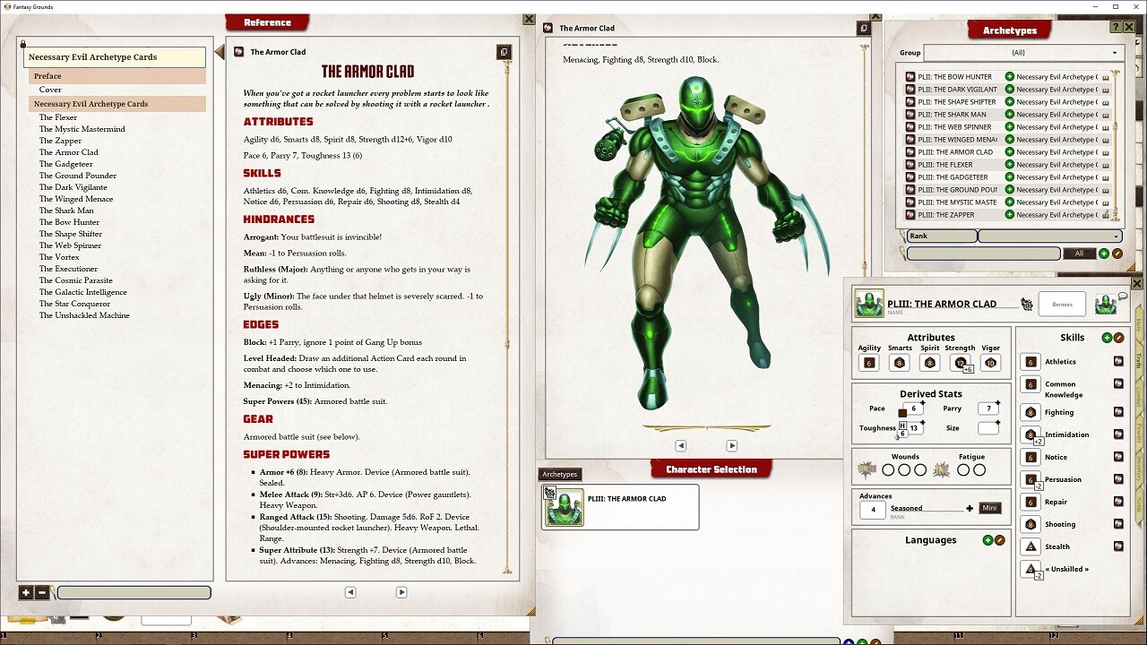Fantasy Grounds - Necessary Evil Archetype Cards screenshot 1