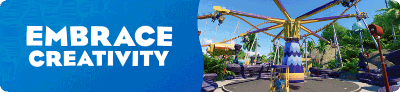 Banner cổ động sáng tạo trong game xây dựng công viên Planet Coaster 2.
