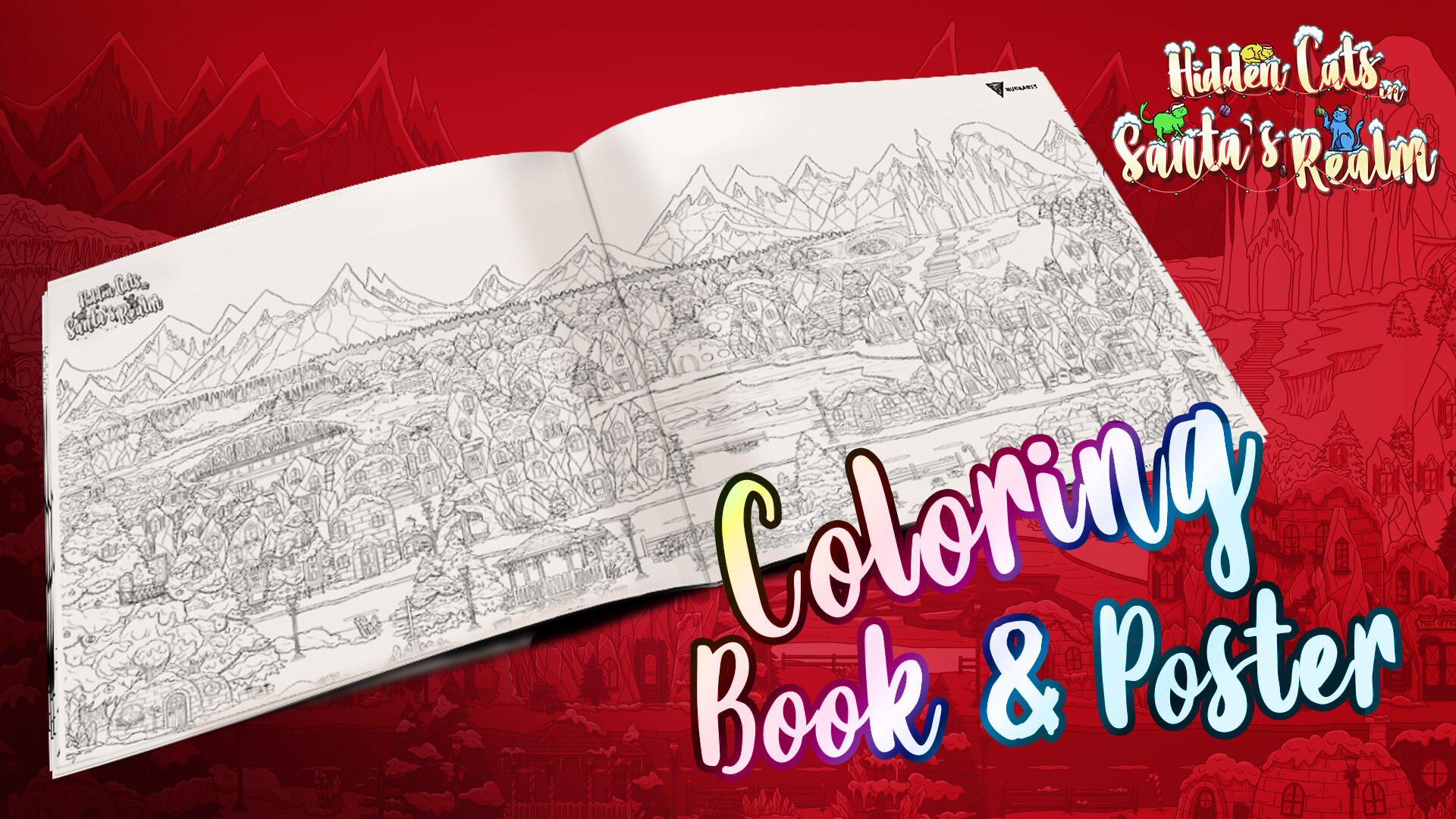 Hidden Cats in Santa's Realm - Printable PDF Coloring Book and Poster screenshot 1