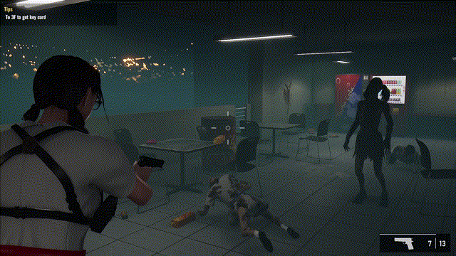 Gameplay Bio Goddess Doomsday Begins nhân vật nữ cầm đèn pin đối mặt nhóm zombie trong bóng tối