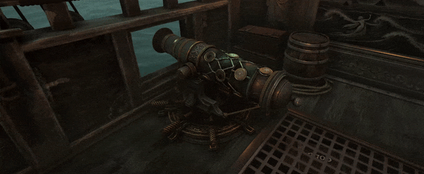 Khẩu pháo trang trí chi tiết trên boong tàu cướp biển trong Escape Simulator 2