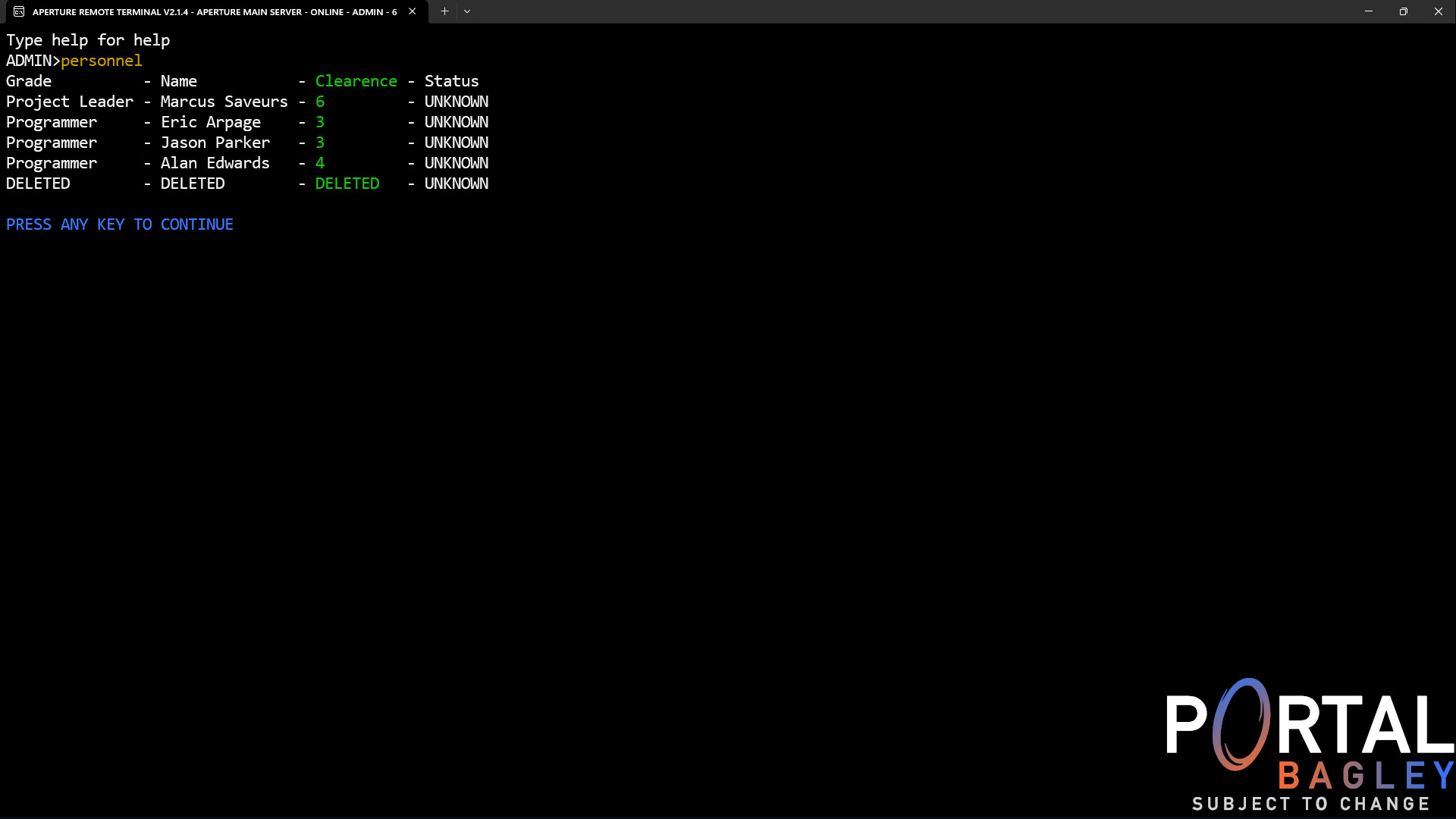 Portal BAGLEY - Aperture Remote Terminal screenshot 4