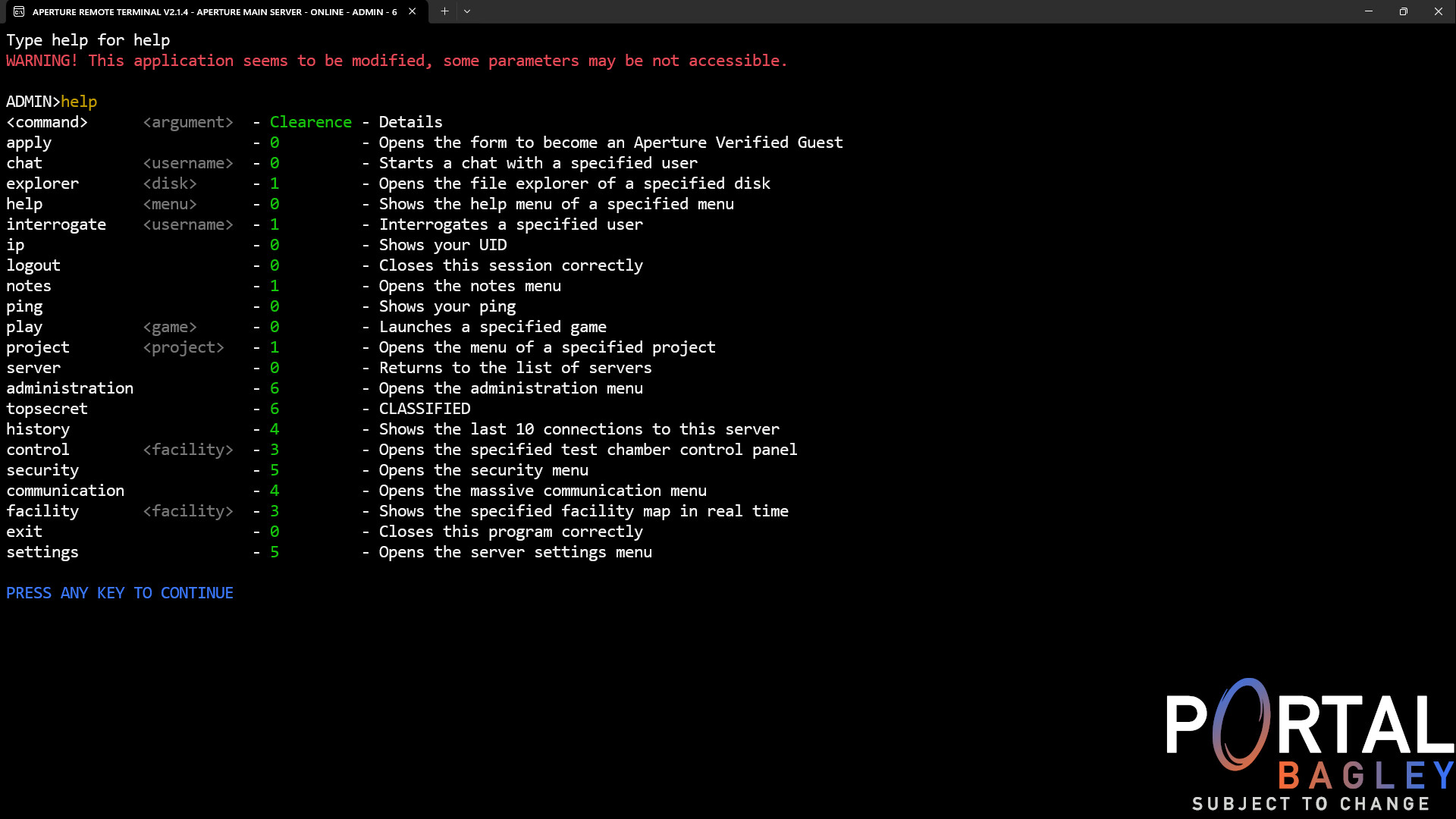 Portal BAGLEY - Aperture Remote Terminal screenshot 2