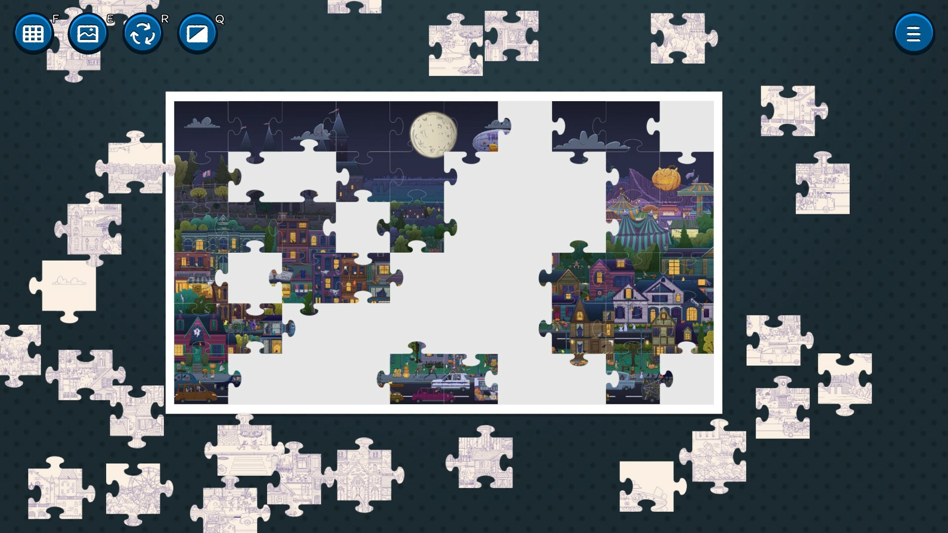 Hidden Cats in Jigsaw Puzzle - Spooky Town screenshot 2