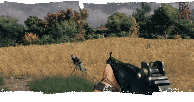 Dying Light The Beast: Góc nhìn thứ nhất, cầm súng trường, kẻ thù đang tiến đến.