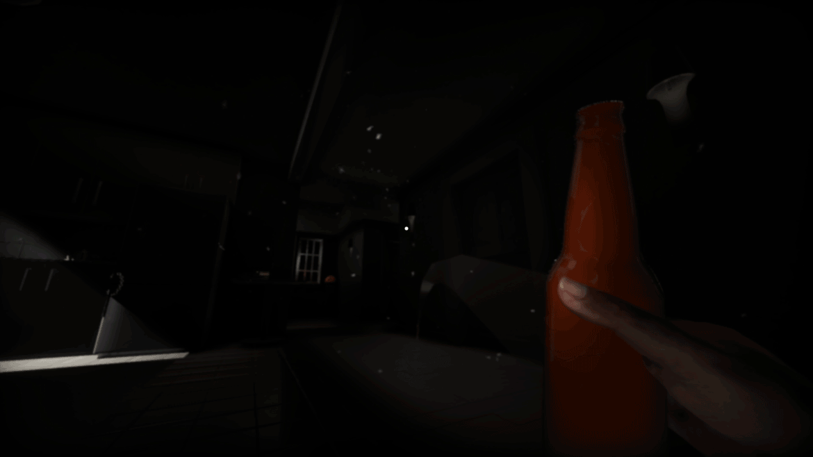 Nhân vật cầm chai thủy tinh di chuyển trong bóng tối game Psycho