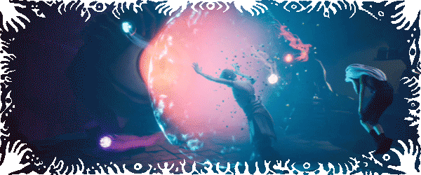 Ayasa Shadows of Silence cảnh nhân vật tương tác quả cầu năng lượng cổng không gian