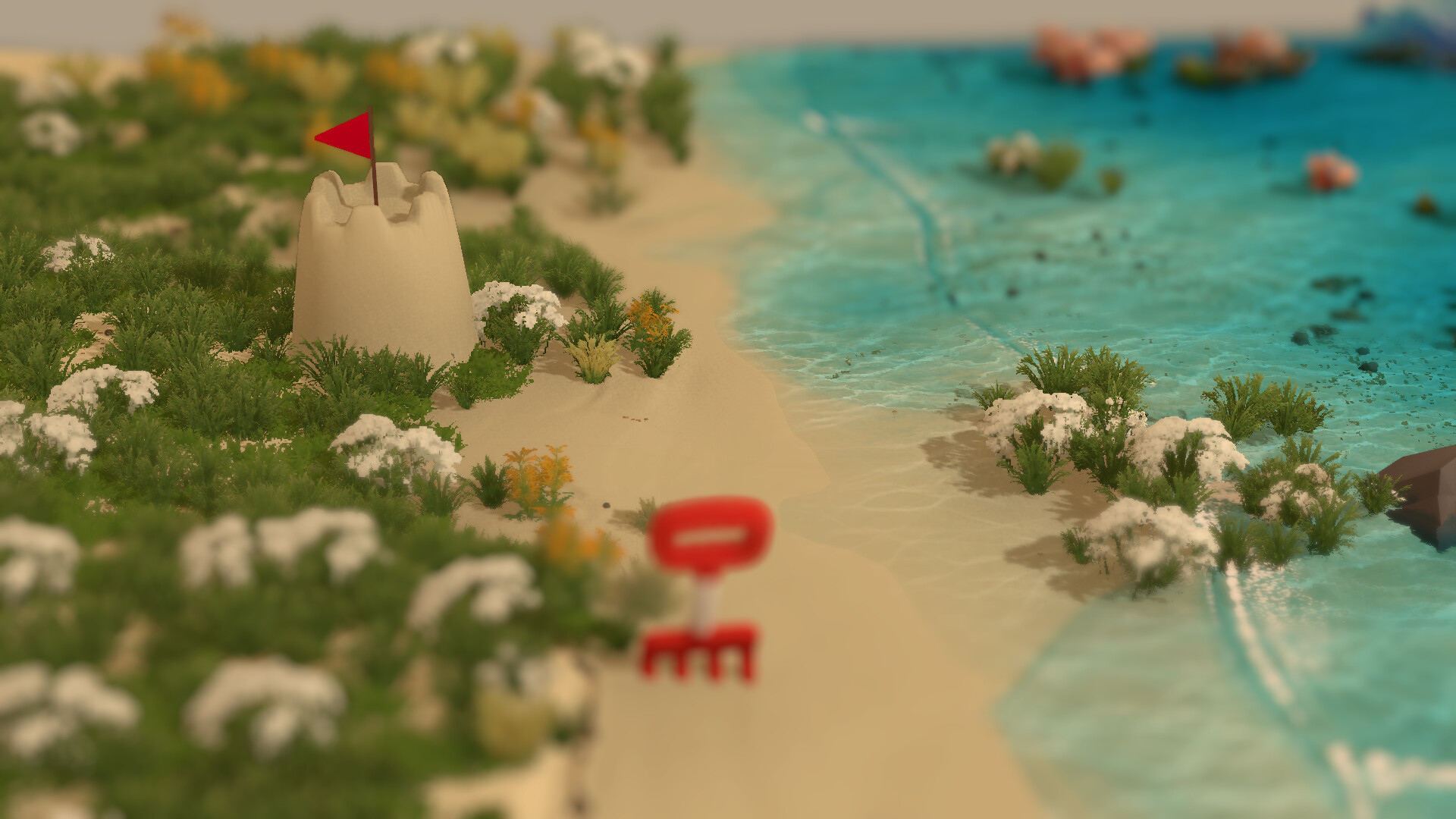 Sandcastle 公式スクリーンショット 砂の塔と熊手ツール