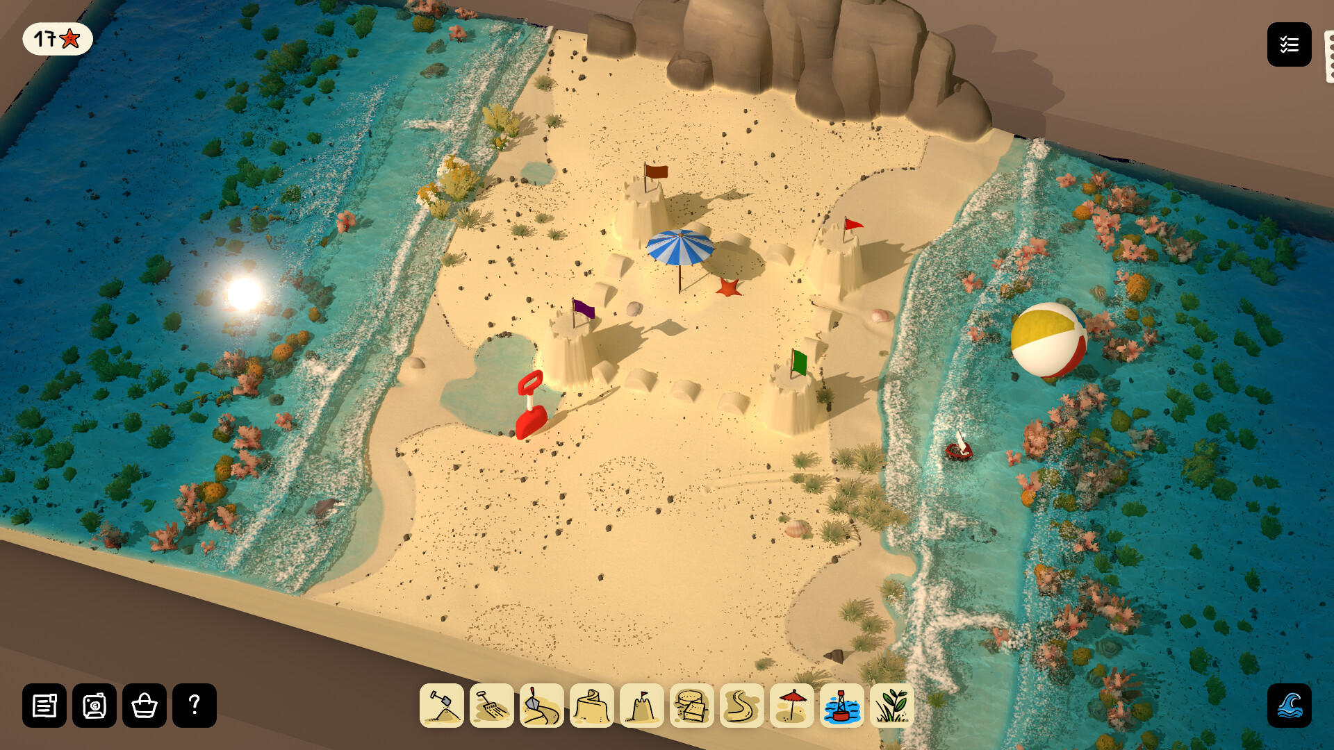 Sandcastle 公式スクリーンショット 完成した砂のお城と旗