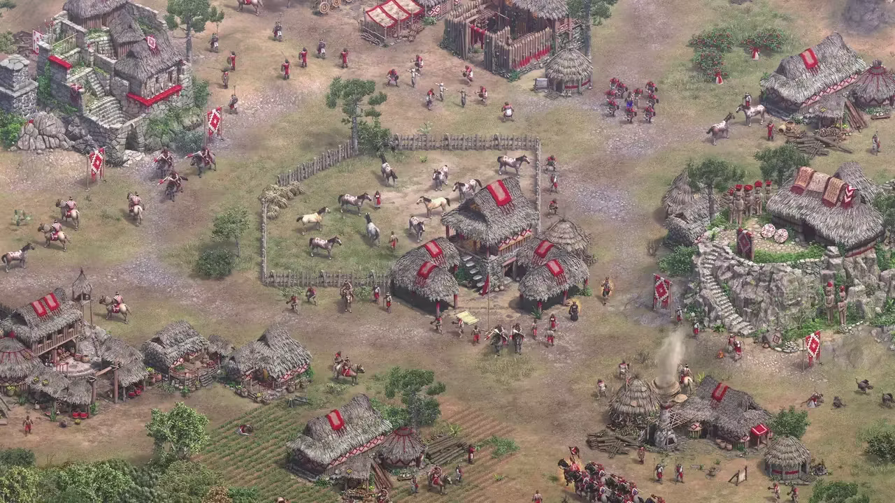 Peaceful villages and towns of the Mapuche, Muisca, and Tupi peoples.