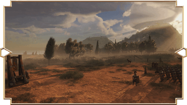 Cảnh quan vùng ngoại ô và đơn vị quân đội La Mã trong game chiến thuật Anno 117: Pax Romana.