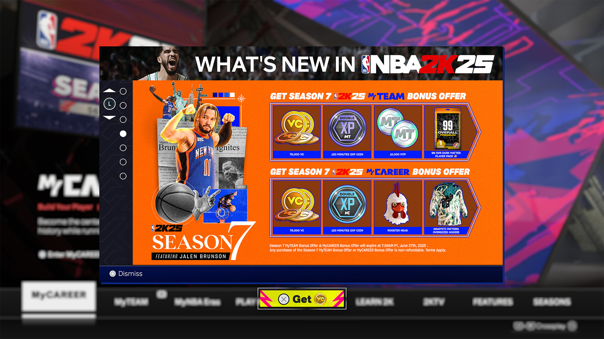 NBA 2K25 MyCAREER Bonus Offer: Season 7 screenshot 1