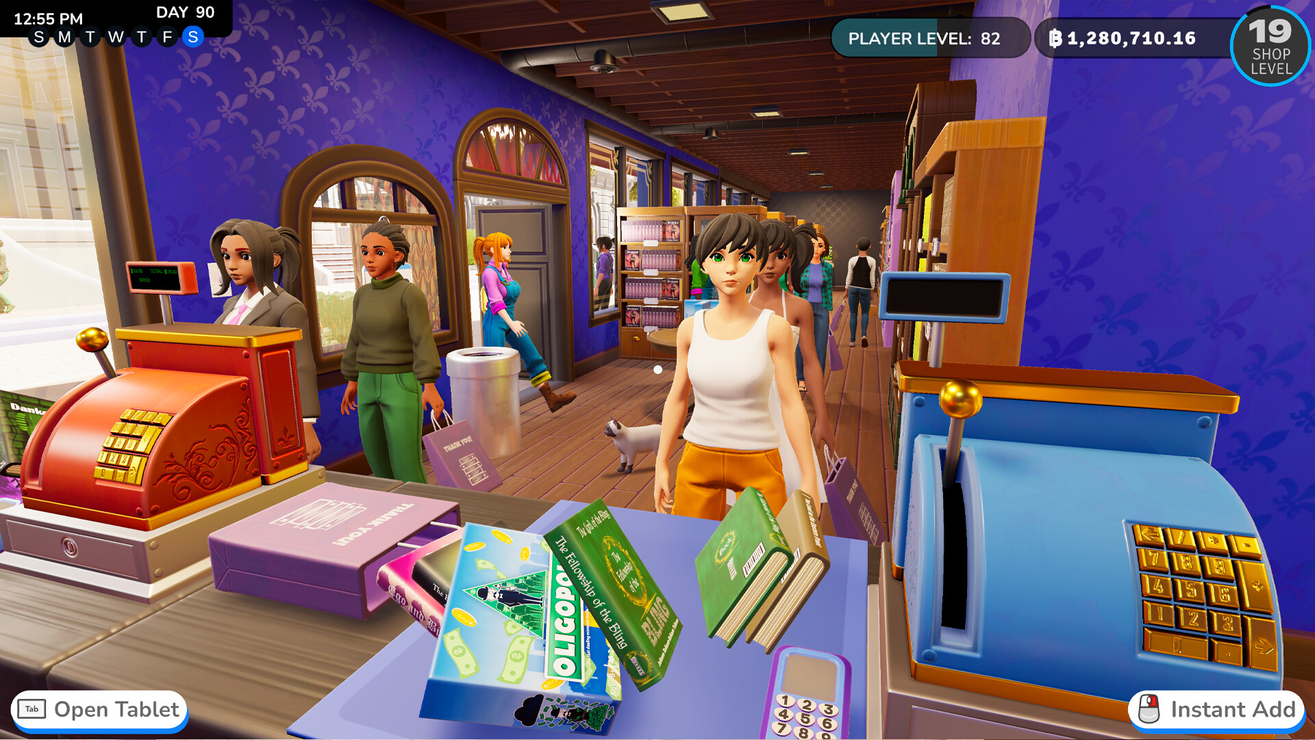 Bookshop Simulatorのレジ前で客が並ぶ様子