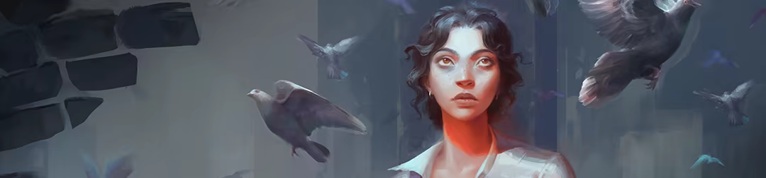 Hopetown Key Art with the protagonist and flying pigeons