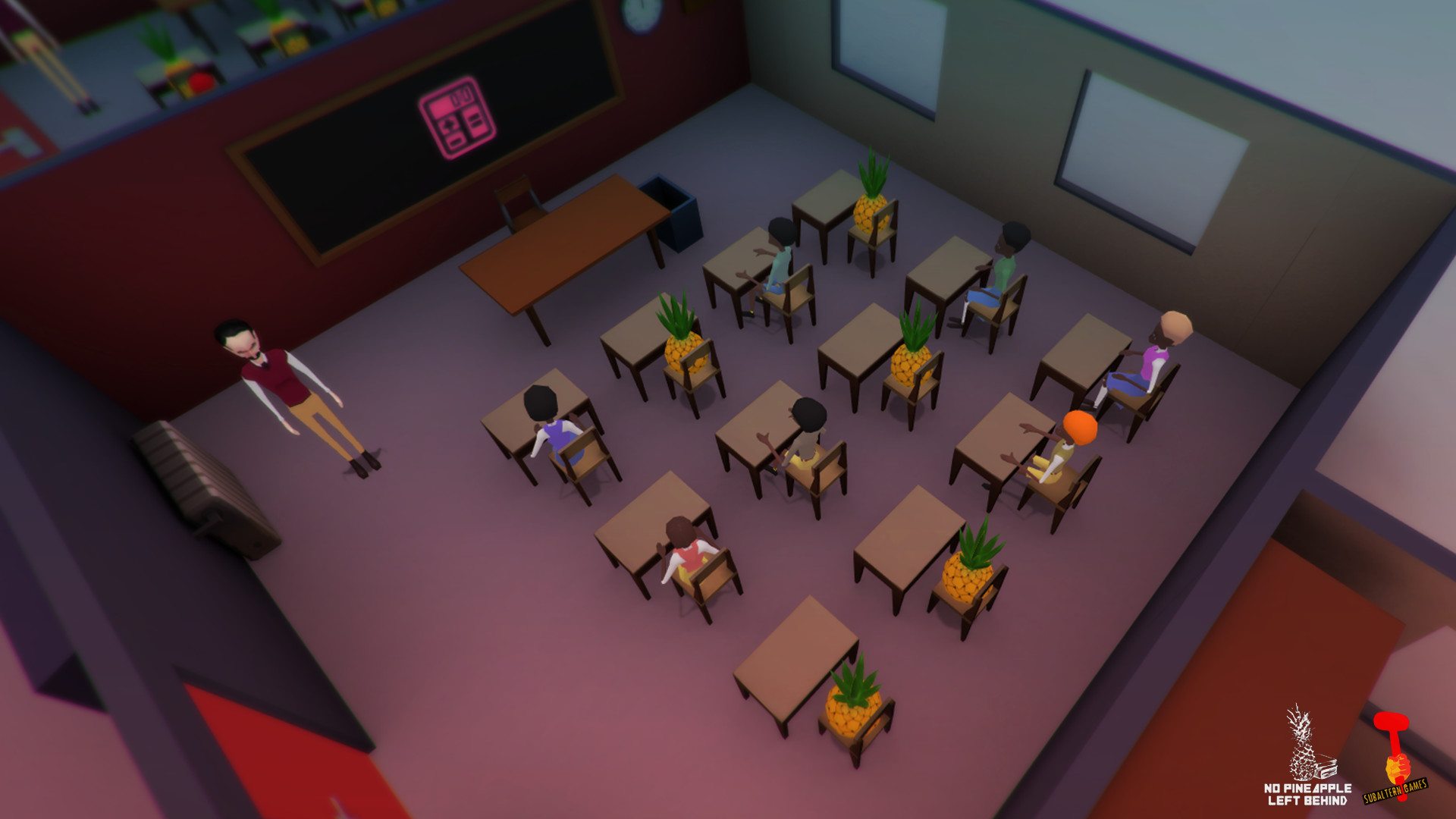 Class is in! (students and pineapples sit quietly waiting for the teacher to start a lesson)